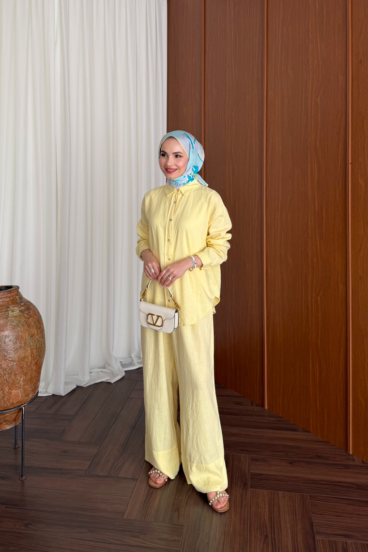 Premium Keten Pantolon Takım - SARI