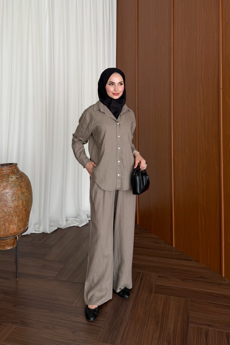 Premium Keten Pantolon Takım - VİZON