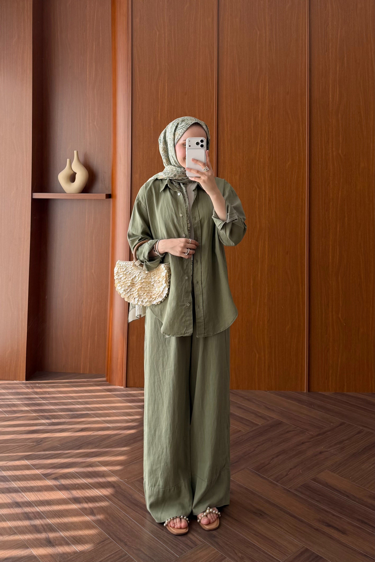 Premium Pantolon Keten Takım - HAKİ