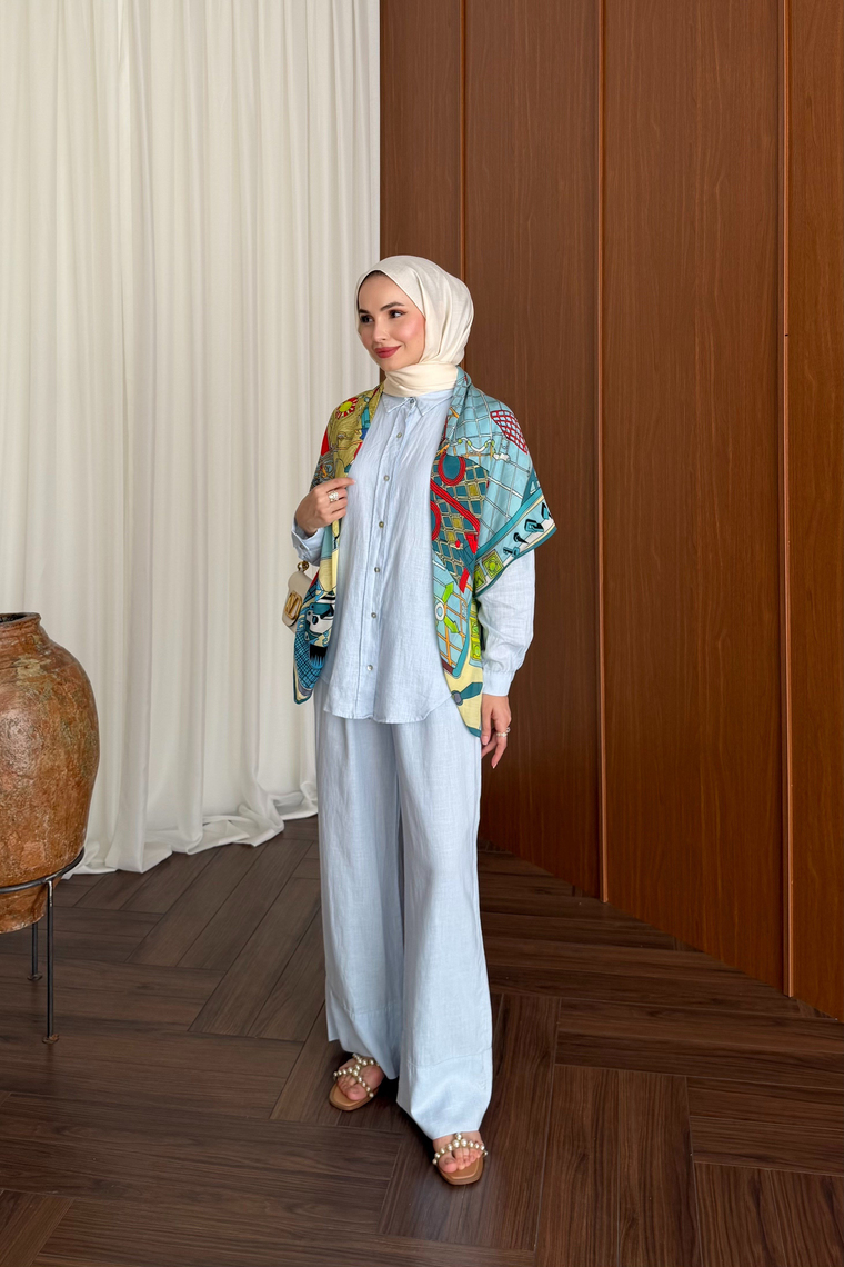 Premium Pantolon Keten Takım - MAVİ
