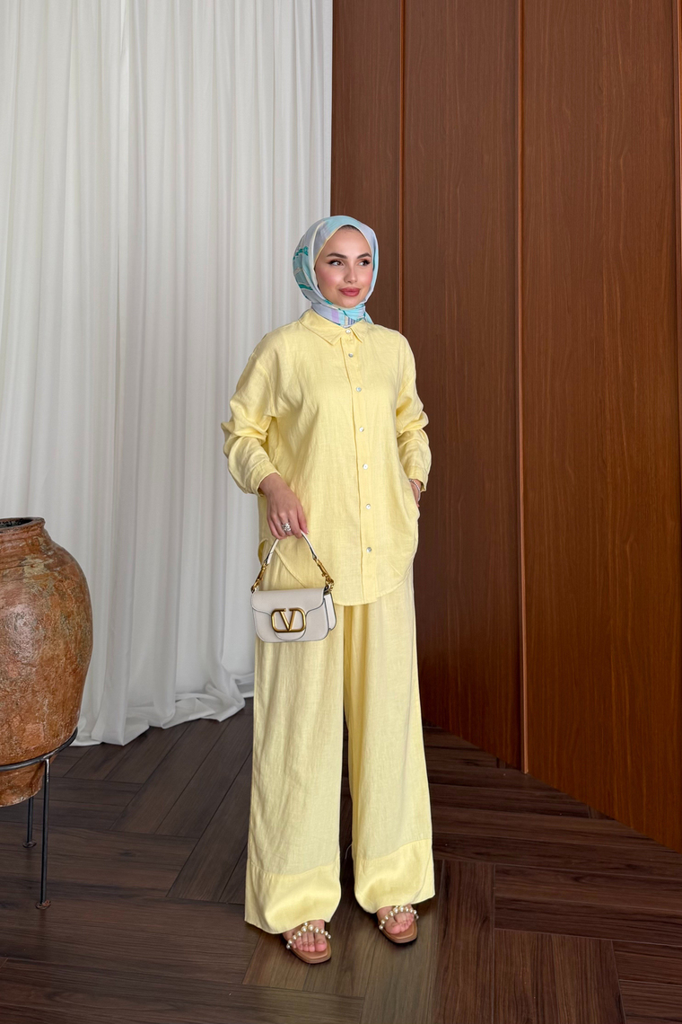 Premium Pantolon Keten Takım - SARI