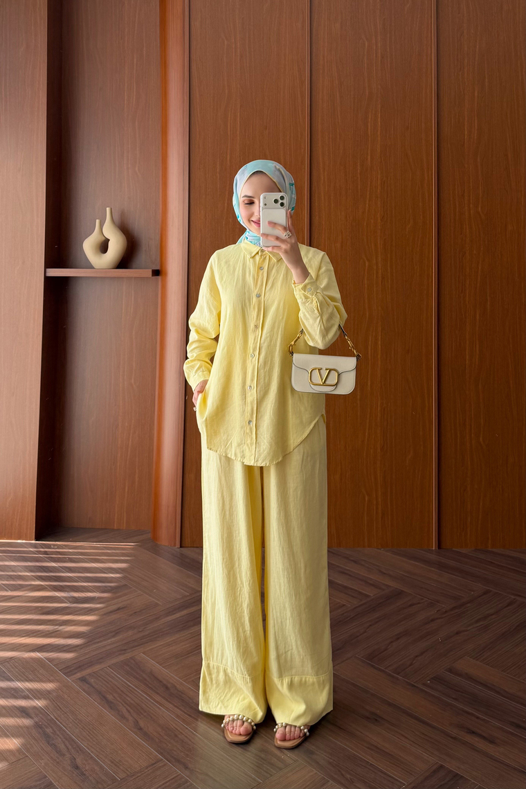 Premium Pantolon Keten Takım - SARI