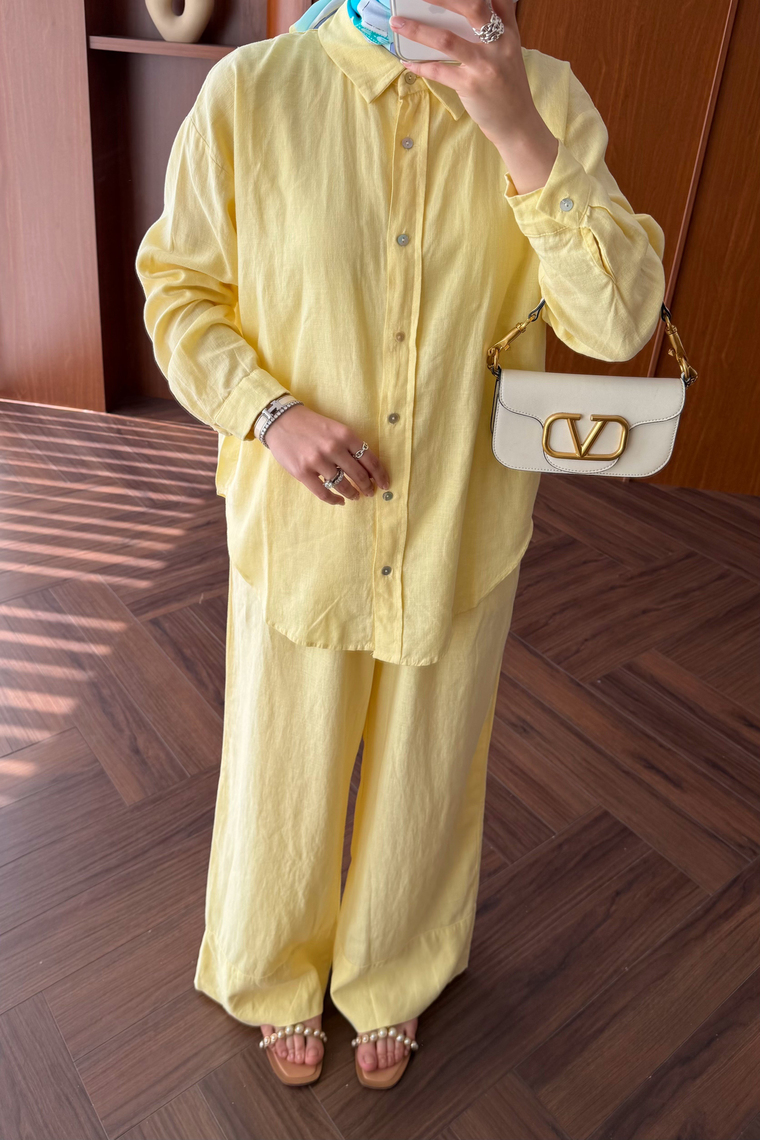 Premium Pantolon Keten Takım - SARI