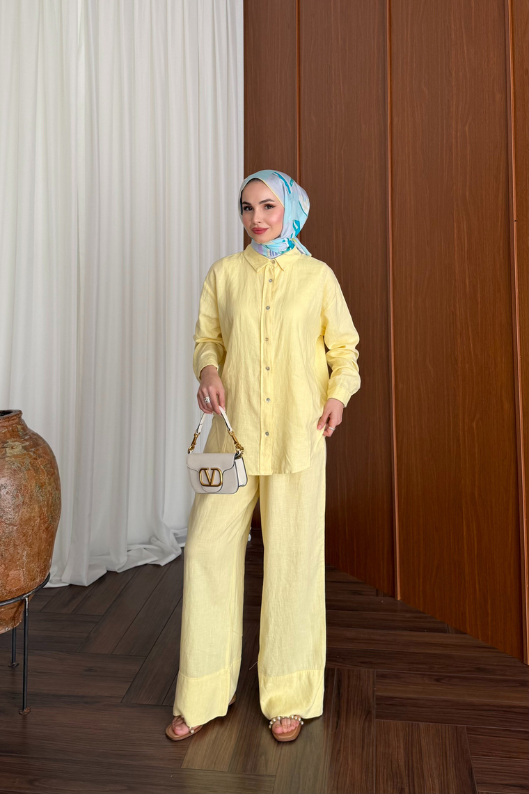 Premium Pantolon Keten Takım - SARI