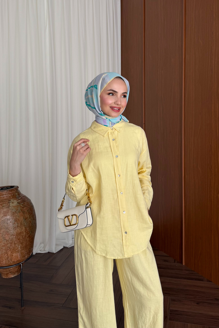 Premium Pantolon Keten Takım - SARI