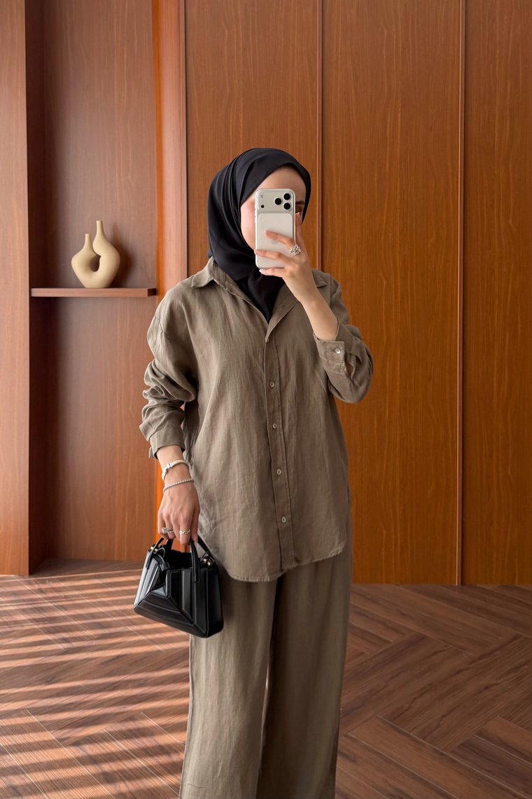 Premium Pantolon Keten Takım - VİZON