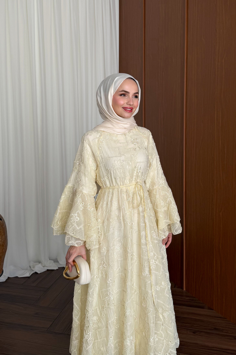 Riona Simli Tasarım Elbise - BUTTER YELLOW