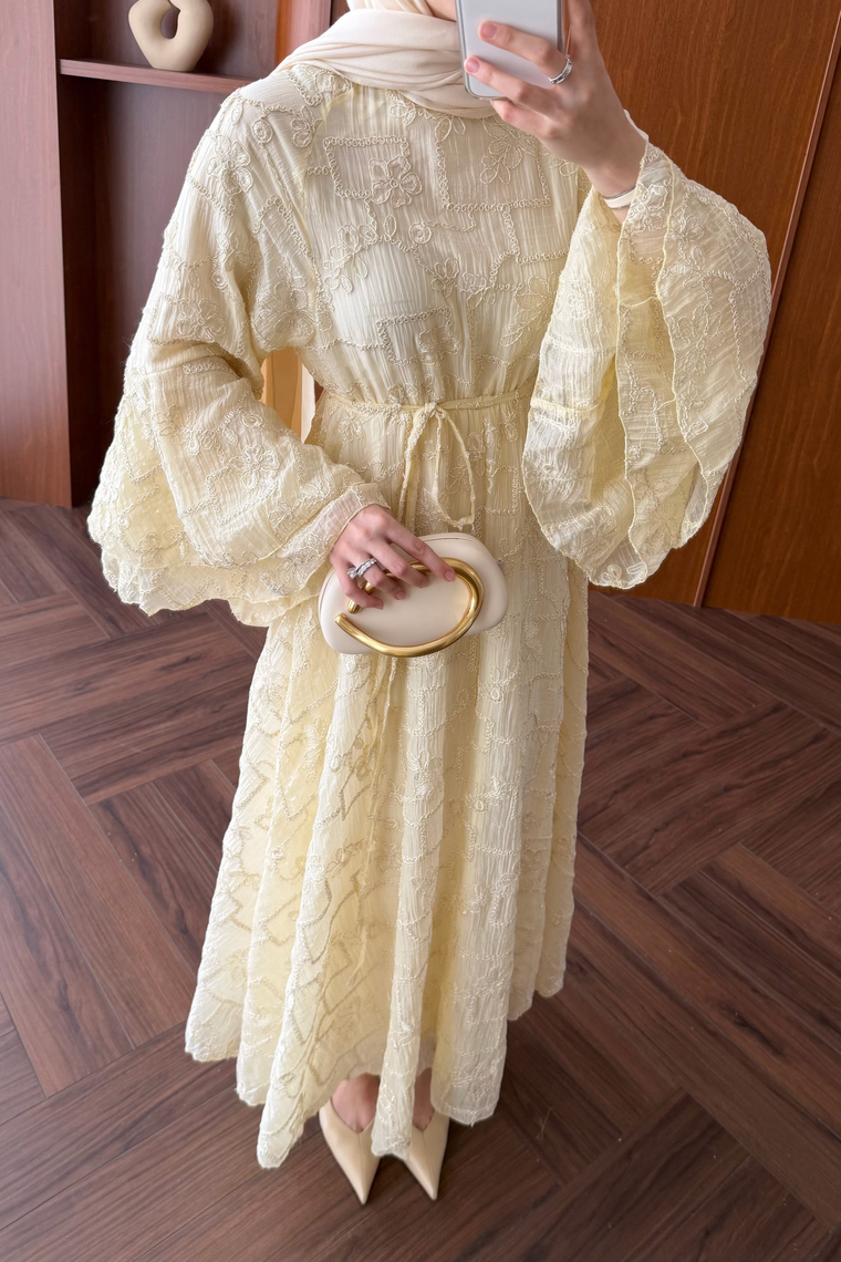 Riona Simli Tasarım Elbise - BUTTER YELLOW