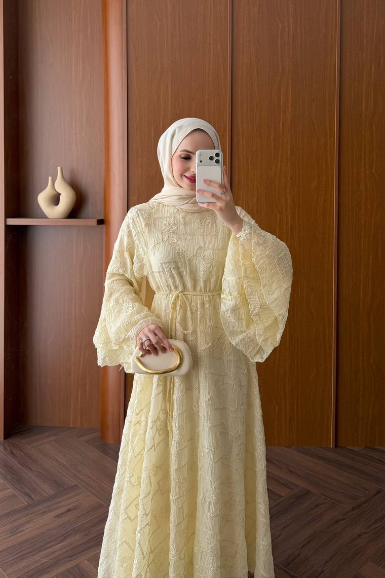 Riona Simli Tasarım Elbise - BUTTER YELLOW