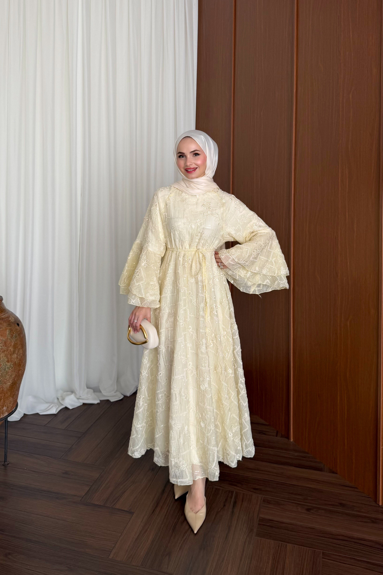 Riona Simli Tasarım Elbise - BUTTER YELLOW