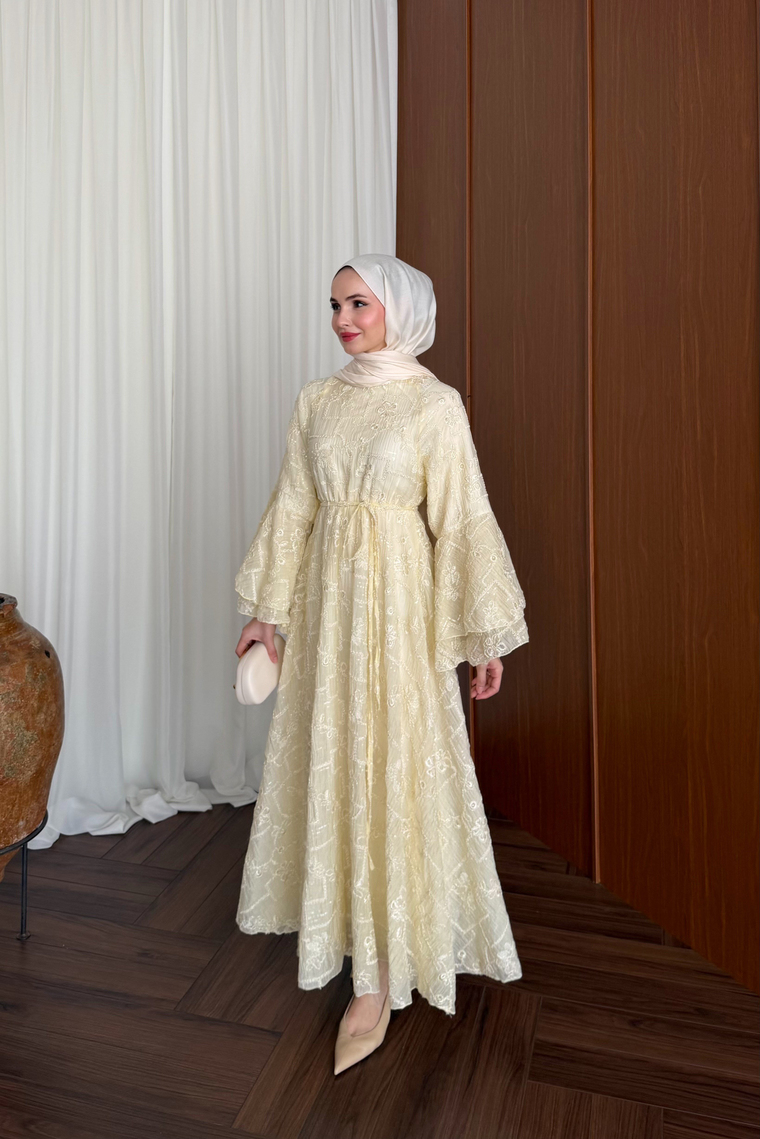 Riona Simli Tasarım Elbise - BUTTER YELLOW