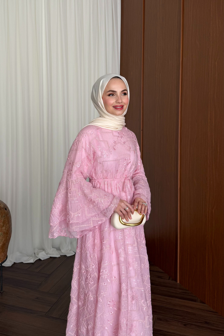 Riona Simli Tasarım Elbise - PEMBE