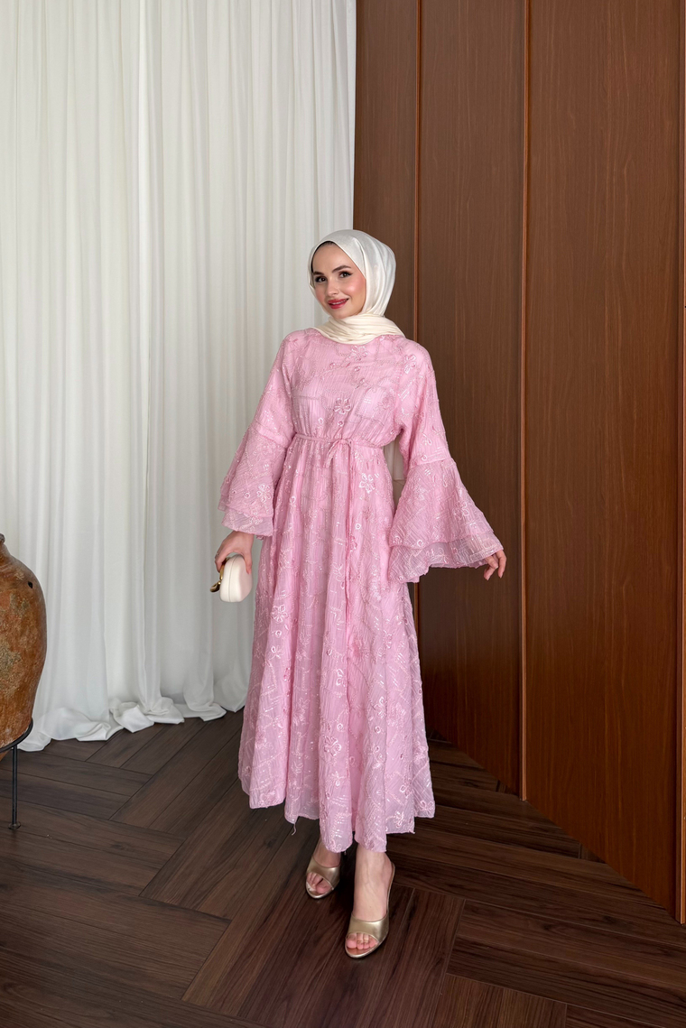 Riona Simli Tasarım Elbise - PEMBE