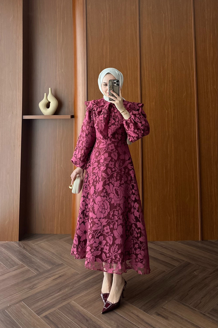 Royal Premium Tasarım Elbise - BORDO