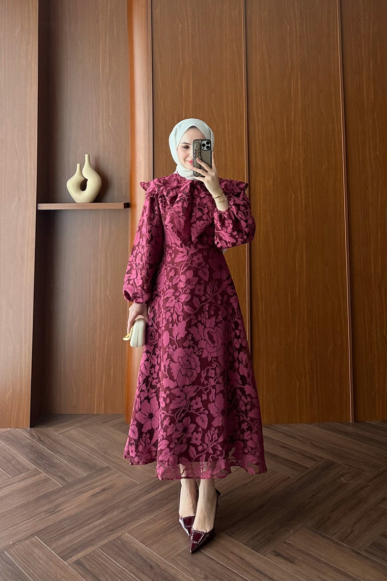 Royal Premium Tasarım Elbise - BORDO