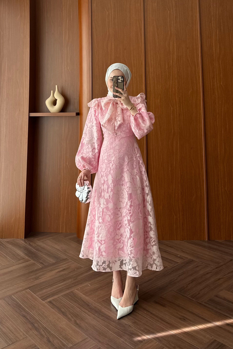 Royal Premium Tasarım Elbise - PEMBE