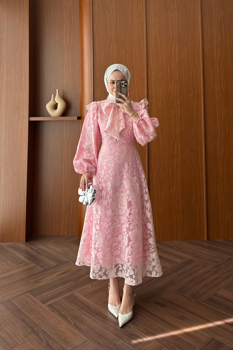 Royal Premium Tasarım Elbise - PEMBE