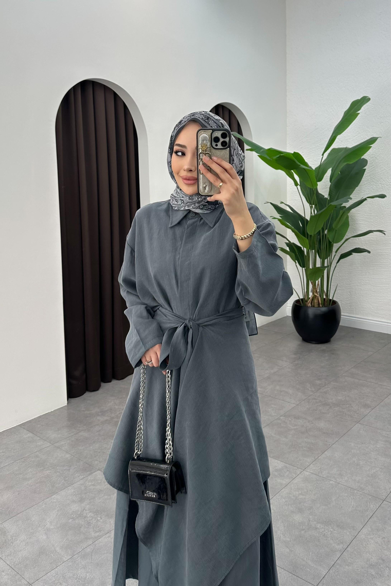 Sage Kimono Detay Elbise - GRİ