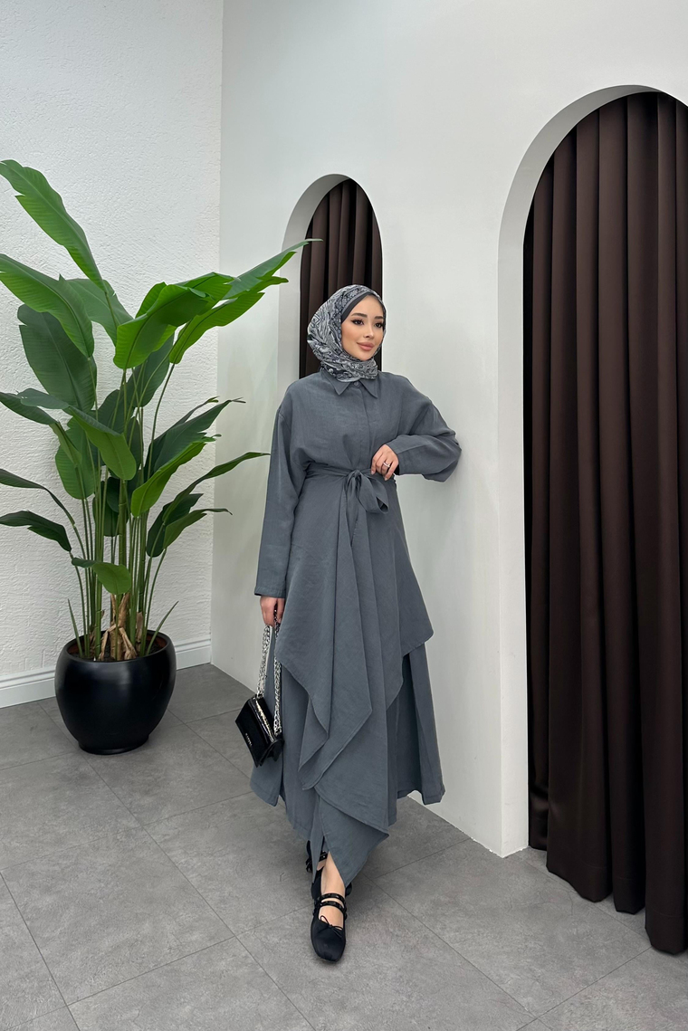 Sage Kimono Detay Elbise - GRİ