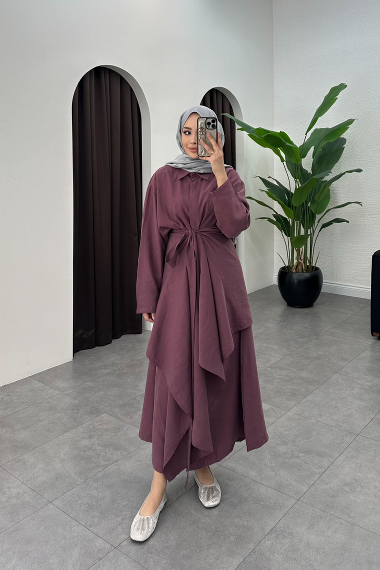 Sage Kimono Detay Elbise - GÜL KURUSU