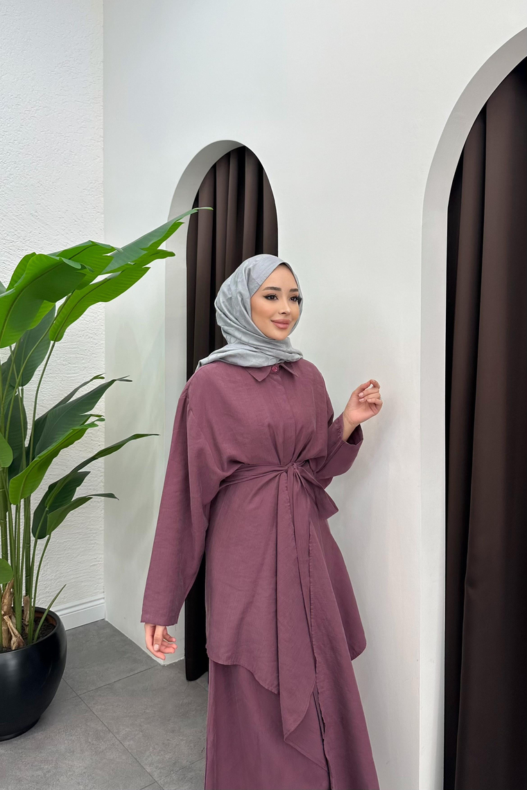 Sage Kimono Detay Elbise - GÜL KURUSU