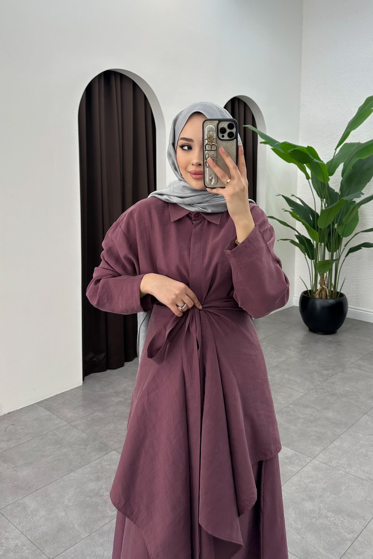 Sage Kimono Detay Elbise - GÜL KURUSU
