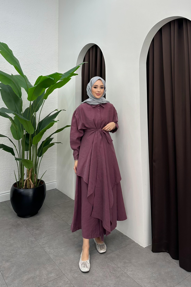 Sage Kimono Detay Elbise - GÜL KURUSU