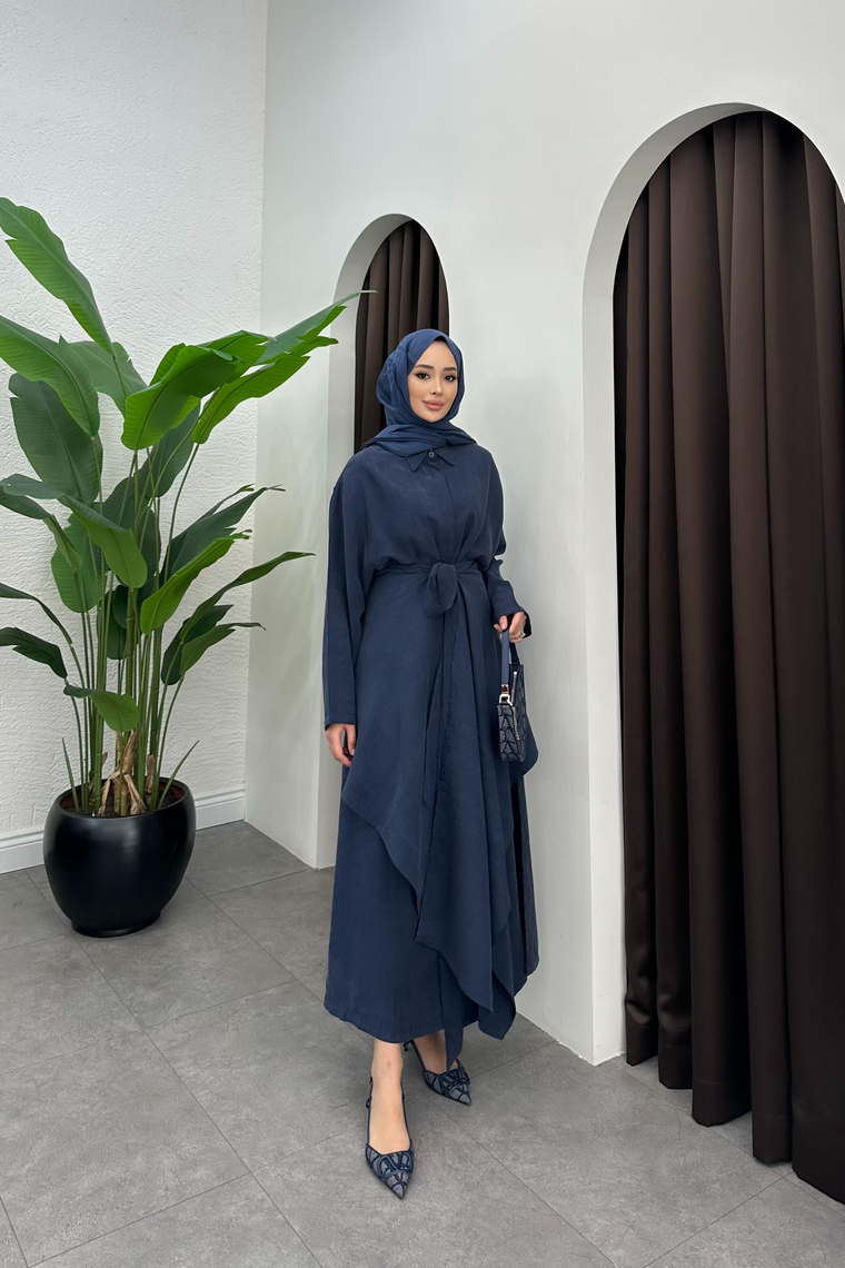 Sage Kimono Detay Elbise - LACİVERT