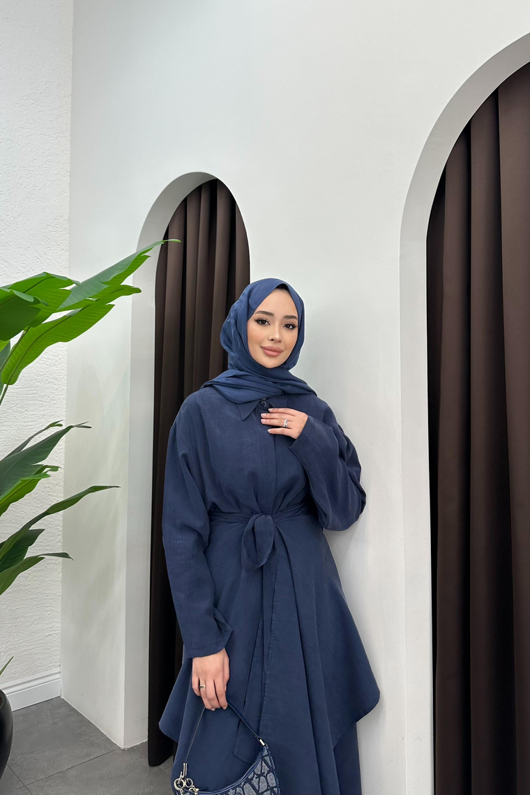 Sage Kimono Detay Elbise - LACİVERT