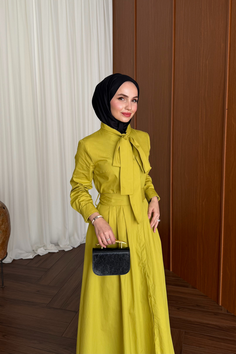Sarah Premium Elbise - YAĞ YEŞİLİ