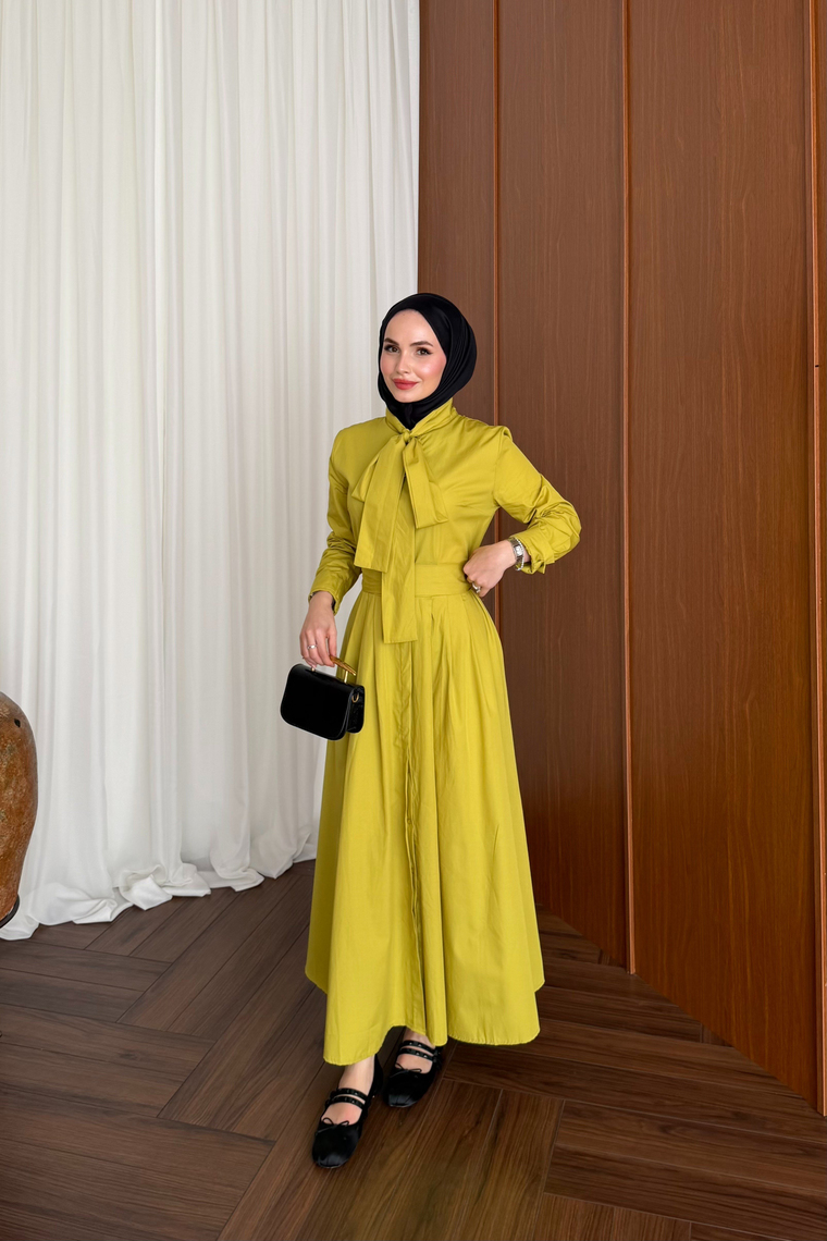 Sarah Premium Elbise - YAĞ YEŞİLİ