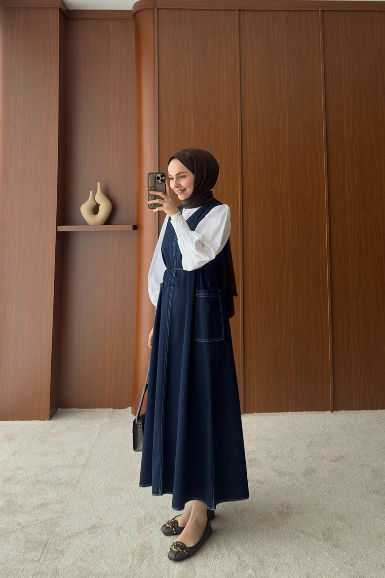 Selven Denim Jile Elbise - KOYU MAVİ