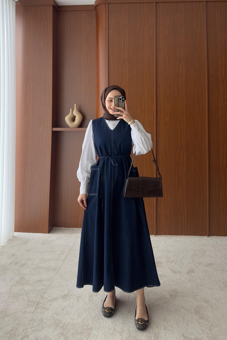 Selven Denim Jile Elbise - KOYU MAVİ