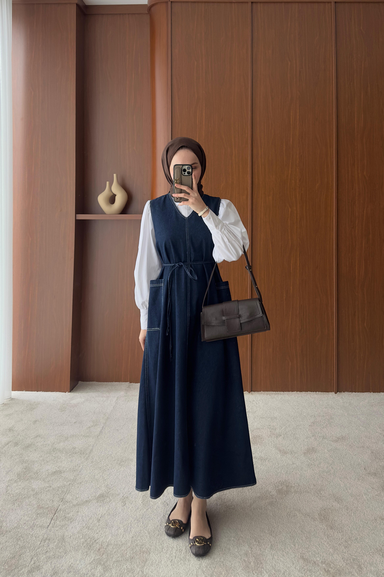 Selven Denim Jile Elbise - KOYU MAVİ