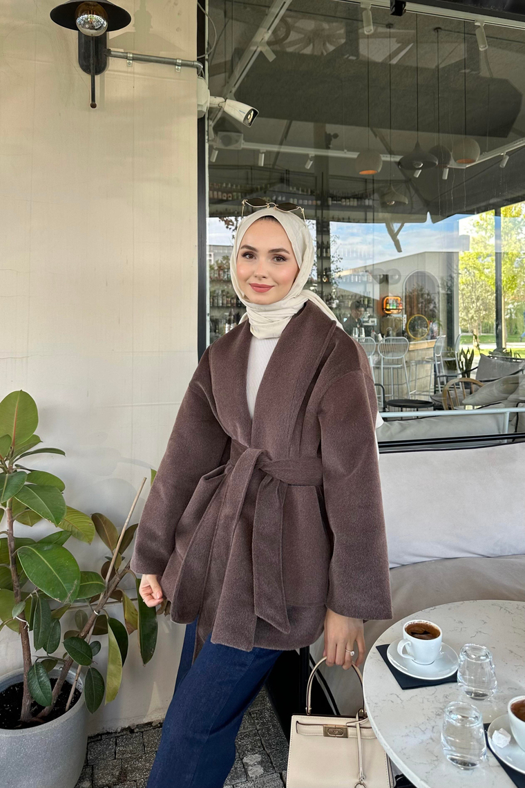 Senna GoldFox Kuşaklı Ceket - KAHVE