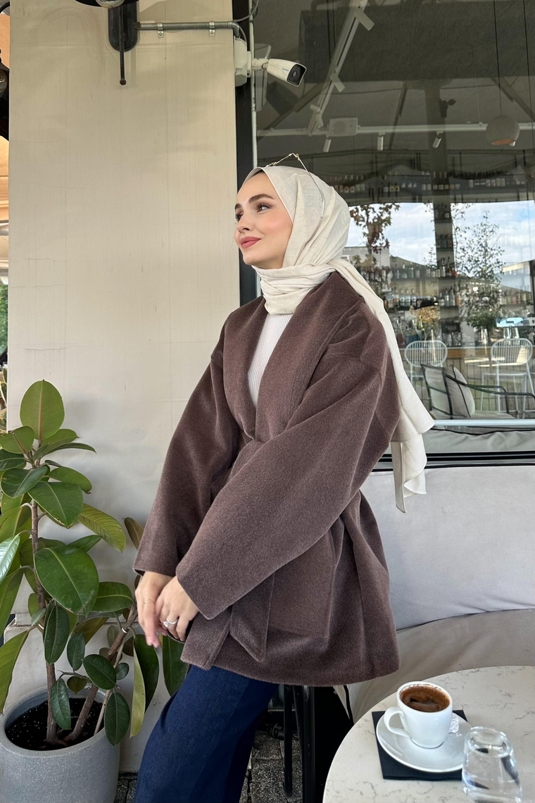 Senna GoldFox Kuşaklı Ceket - KAHVE