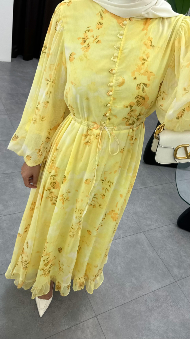 Senra Asimetrik Kesim Elbise - SARI