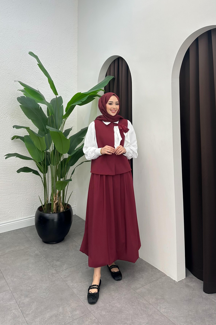 Senra Yelekli Etek Takım - BORDO