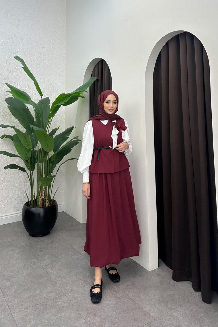 Senra Yelekli Etek Takım - BORDO