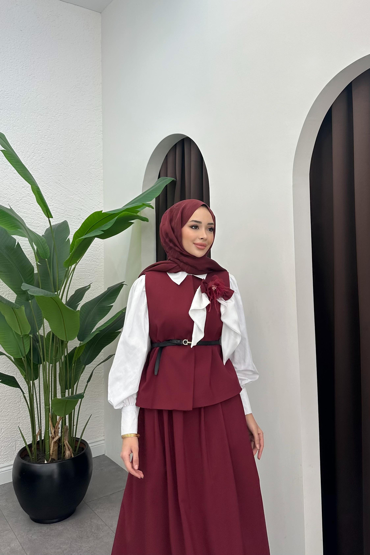 Senra Yelekli Etek Takım - BORDO