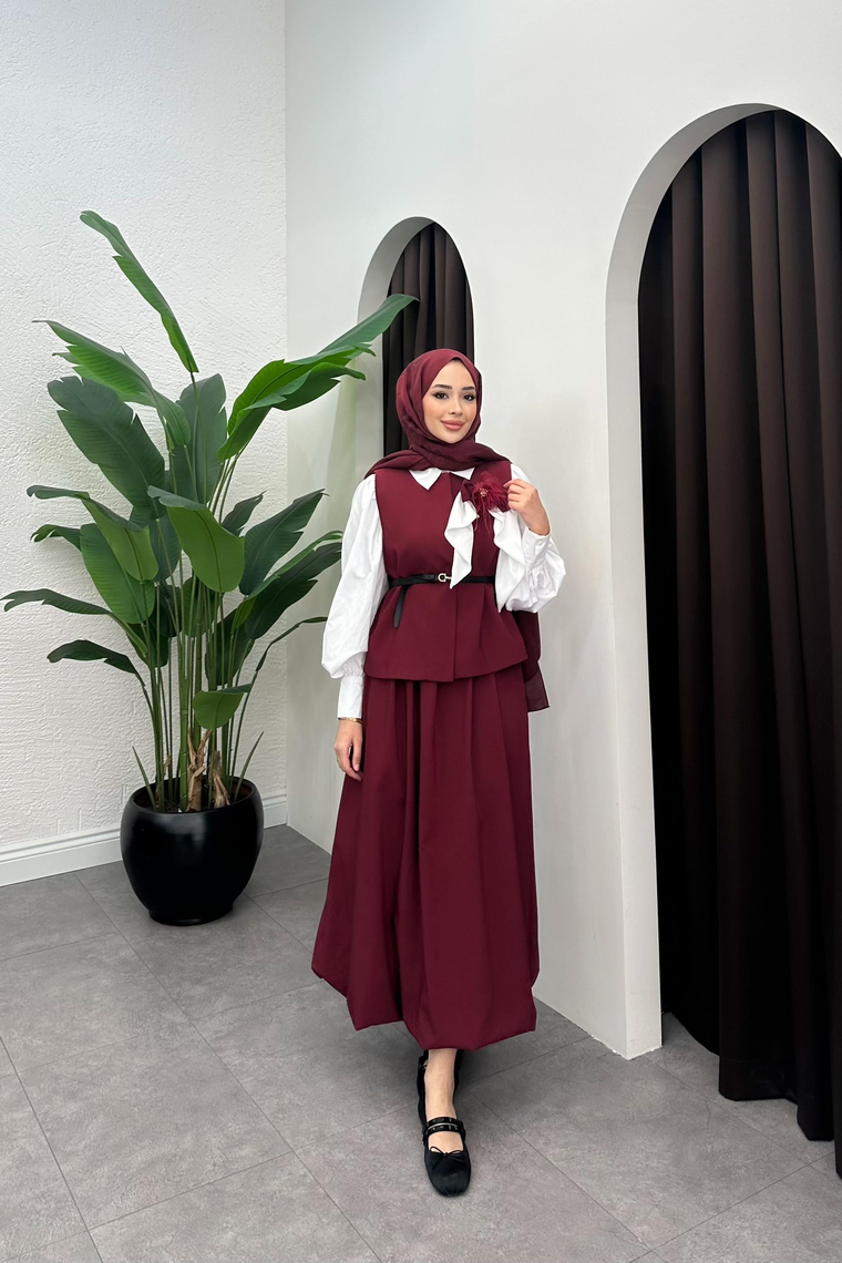 Senra Yelekli Etek Takım - BORDO