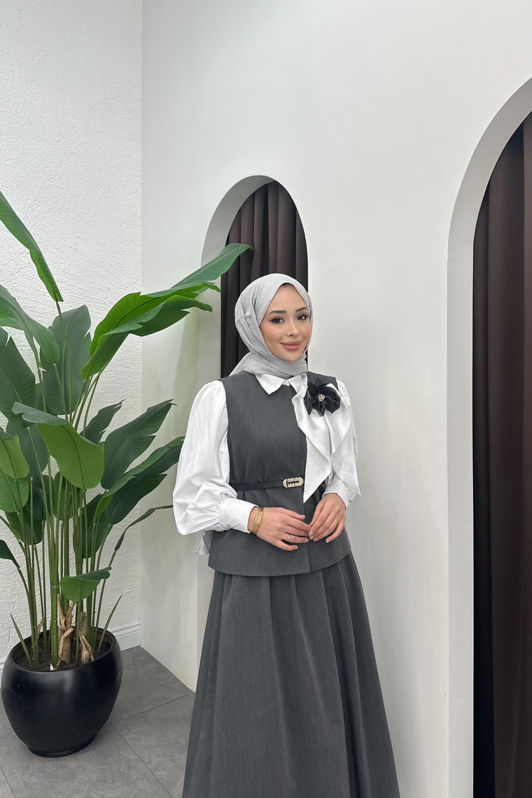 Senra Yelekli Etek Takım - FÜME