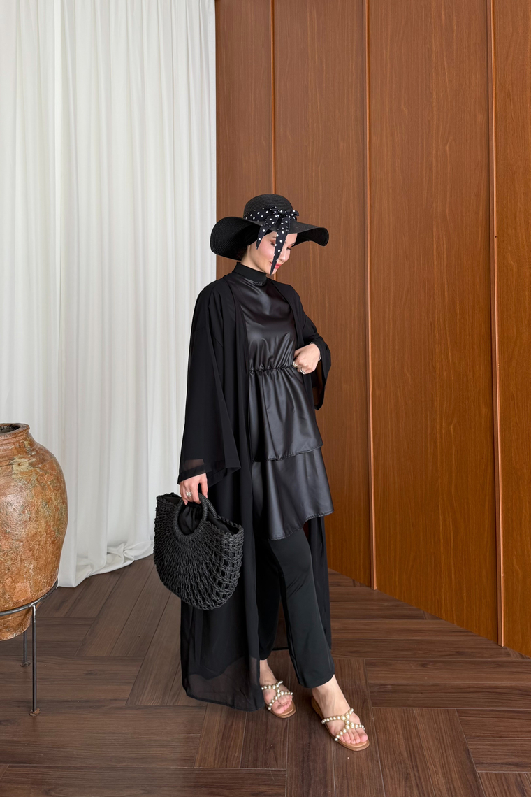 Şifon Kimono Pareo - SİYAH