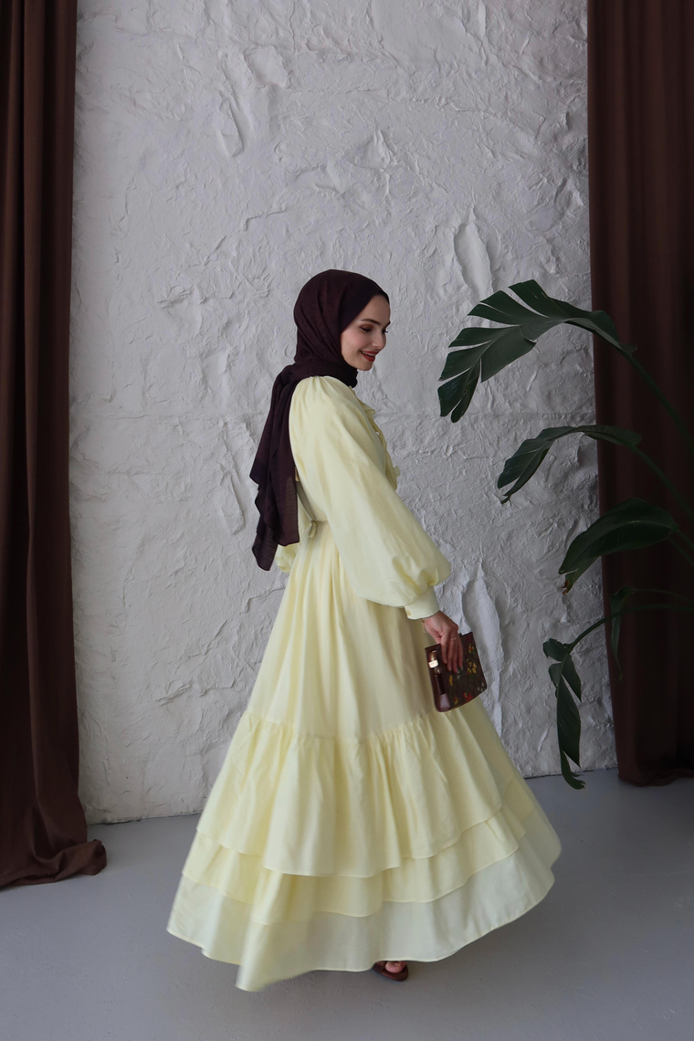 Silva Pamuk Vual Elbise - BUTTER YELLOW