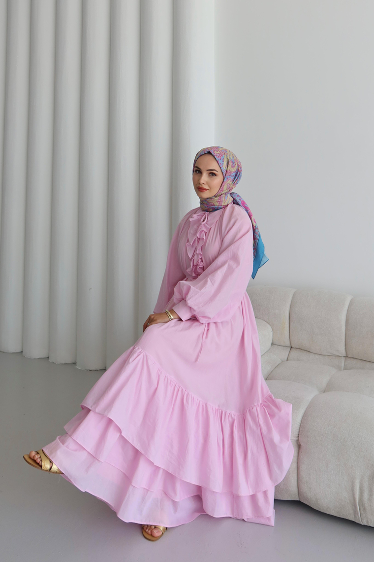 Silva Pamuk Vual Elbise - PEMBE