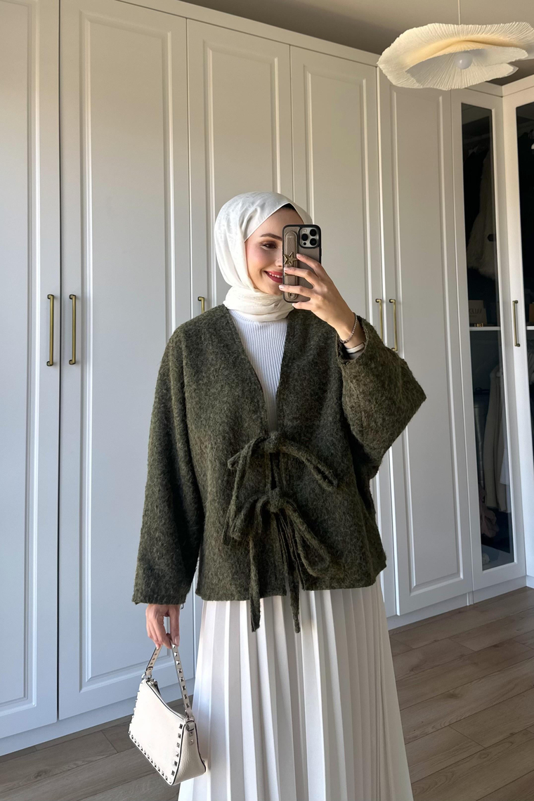 Solera Bağlama Detay Ceket - HAKİ