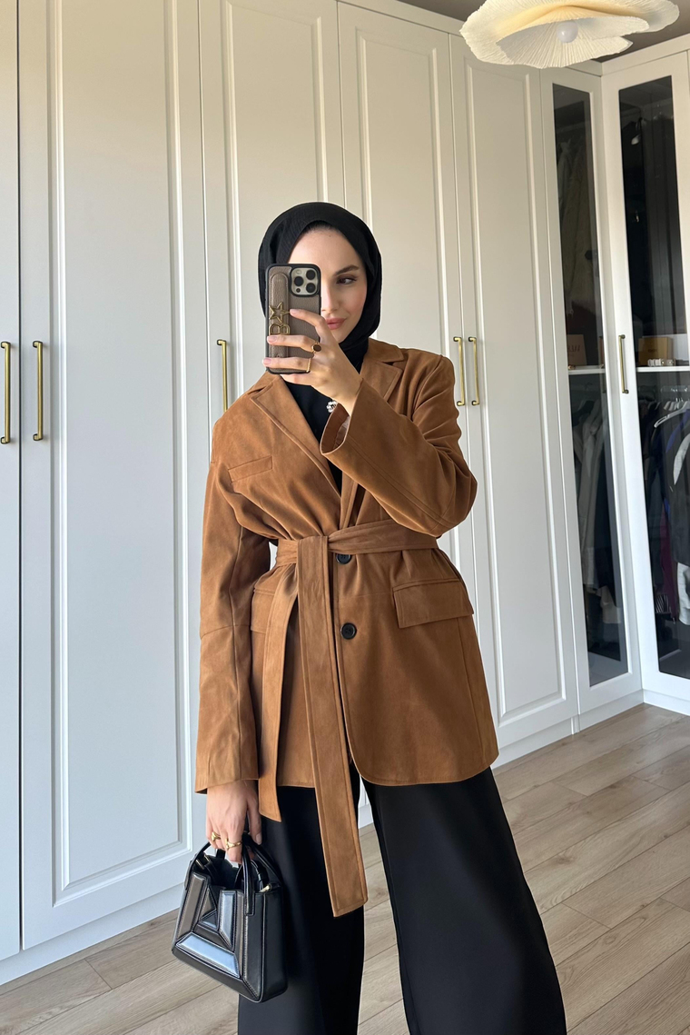 Süet Blazer Ceket - CAMEL