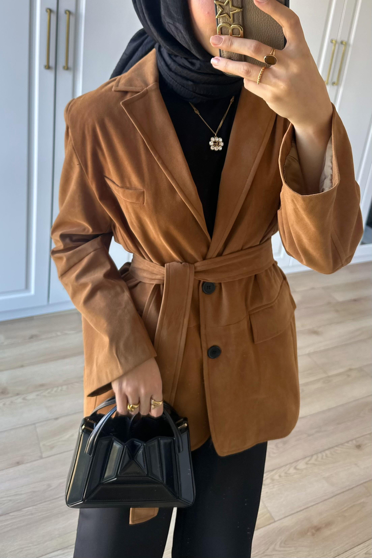 Süet Blazer Ceket - CAMEL
