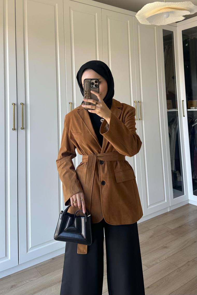 Süet Blazer Ceket - CAMEL