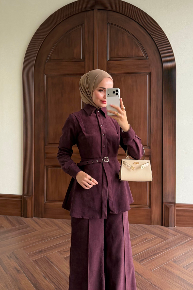 Süet İkili Pantolon Takım - MÜRDÜM